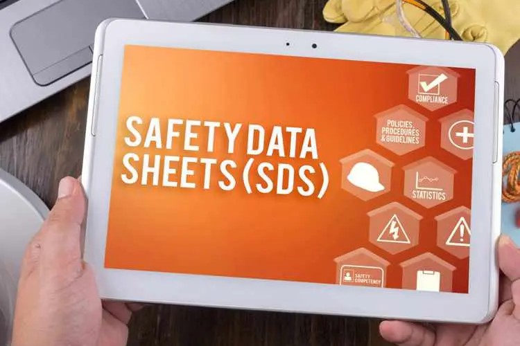 Safety Data Sheets (SDS) on tablet screen