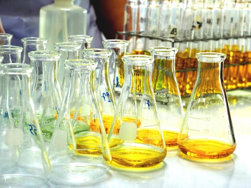 Specialty chemicals in lab bottles
